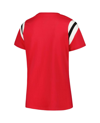 Shop Profile Women's  Scarlet Ohio State Buckeyes Plus Size Striped Tailgate Crew Neck T-shirt