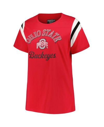 Shop Profile Women's  Scarlet Ohio State Buckeyes Plus Size Striped Tailgate Crew Neck T-shirt