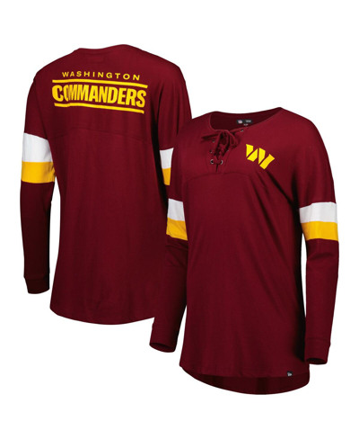 Shop New Era Women's  Burgundy Washington Commanders Athletic Varsity Lace-up Long Sleeve T-shirt