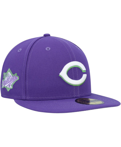 NEW ERA MEN'S NEW ERA PURPLE CINCINNATI REDS LIME SIDE PATCH 59FIFTY FITTED HAT 