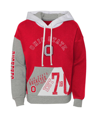 Outerstuff Big Girls Scarlet Distressed Ohio State Buckeyes True Fan Soft Fleece Pullover Hoodie In Scarlet