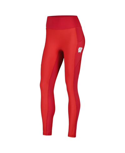 Kadyluxe Red Wisconsin Badgers 7/8 Mixed Media Pocket Ileggings In Red