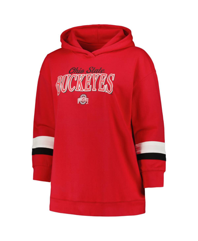 Profile Women's  Scarlet Ohio State Buckeyes Plus Size Badge Bridge Stripe Pullover Hoodie In Scarlet
