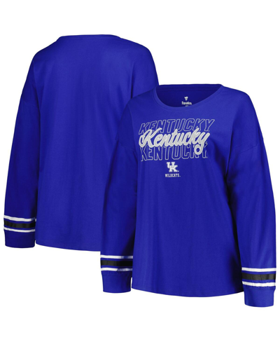 Shop Profile Women's  Royal Kentucky Wildcats Plus Size Triple Script Crew Neck Long Sleeve T-shirt