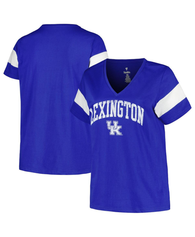 Profile Women's  Royal Distressed Kentucky Wildcats Plus Size Arched City Sleeve Stripe V-neck T-shir In Royal