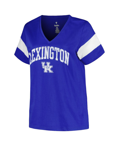 Profile Women's  Royal Distressed Kentucky Wildcats Plus Size Arched City Sleeve Stripe V-neck T-shir In Royal