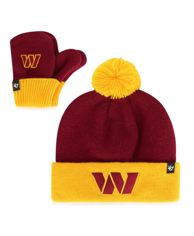 Shop 47 Brand Little Boys And Girls ' Burgundy, Gold Washington Commanders Bam Bam Cuffed Knit Hat With Po In Burgundy,gold