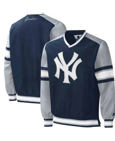 Shop Starter Men's  Navy New York Yankees Yardline V-neck Pullover Windbreaker