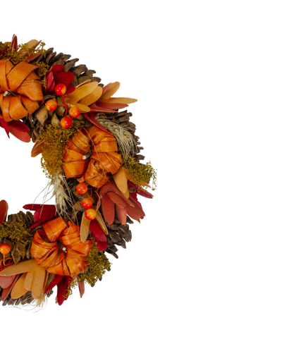 Northlight Pumpkins And Berries Autumn Harvest Wreath Unlit, 13" In Orange