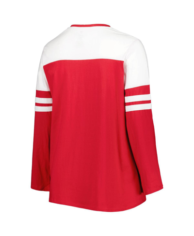 Shop Profile Women's Crimson Oklahoma Sooners Plus Size Long Sleeve Stripe V-neck T-shirt