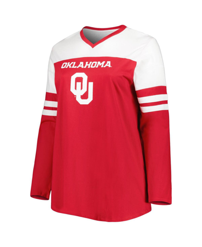 Shop Profile Women's Crimson Oklahoma Sooners Plus Size Long Sleeve Stripe V-neck T-shirt