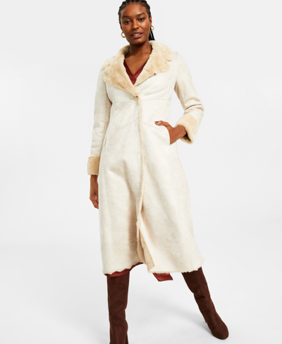 Shop Via Spiga Women's Faux-suede Faux-fur-lined Coat In Beige,biege Grooved