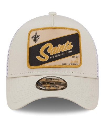 Shop New Era Men's  Khaki, White New Orleans Saints Happy Camper A-frame Trucker 9forty Snapback Hat In Khaki,white