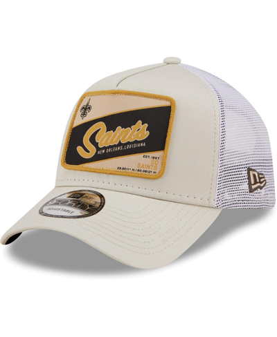Shop New Era Men's  Khaki, White New Orleans Saints Happy Camper A-frame Trucker 9forty Snapback Hat In Khaki,white