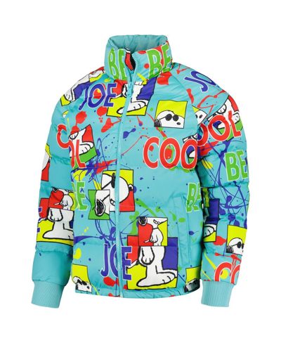 Shop Freeze Max Men's  Teal Peanuts Snoopy Joe Cool Puffer Raglan Full-zip Jacket