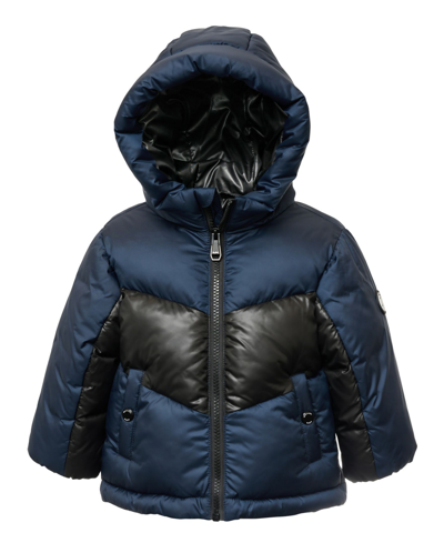 Shop Michael Kors Baby Boys Heavy Weight Chevron Stripe Puffer Jacket In Midnight