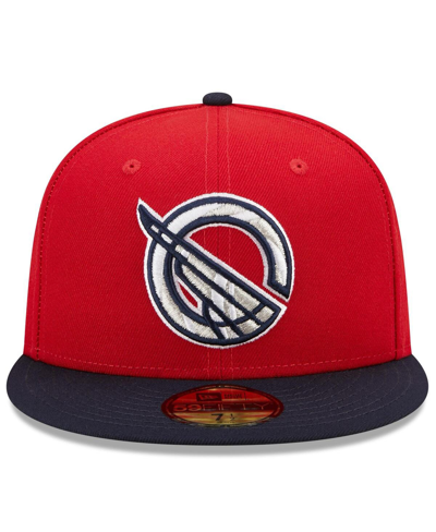 New Era Men's  Red, Navy Greenville Drive Marvel X Minor League 59fifty Fitted Hat In Red,navy