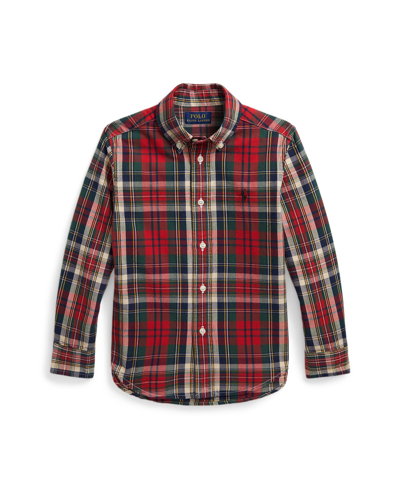 Shop Polo Ralph Lauren Toddler And Little Boys Plaid Cotton Oxford Shirt In Red,green Multi