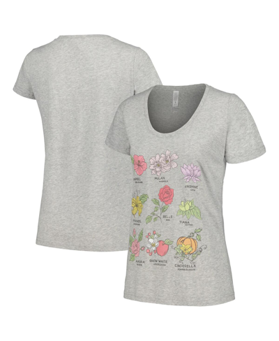 Shop Mad Engine Women's  Heather Gray Disney Princess Flowers Scoop Neck T-shirt