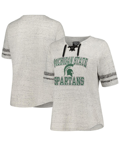 Shop Profile Women's  Heather Gray Distressed Michigan State Spartans Plus Size Striped Lace-up T-shirt
