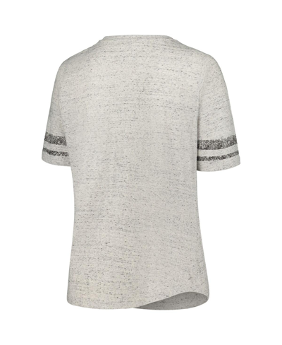 Profile Women's  Heather Gray Distressed Michigan State Spartans Plus Size Striped Lace-up T-shirt In Heather Gray