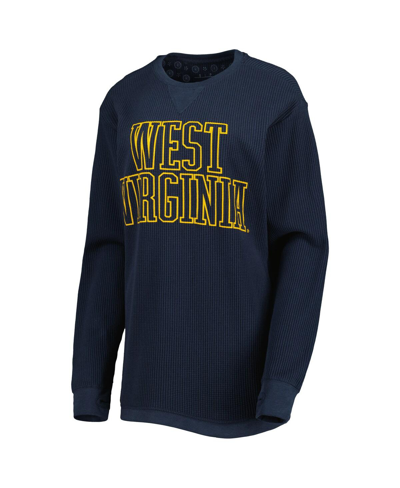 Shop Pressbox Women's  Navy West Virginia Mountaineers Surf Plus Size Southlawn Waffle-knit Thermal Tri-bl