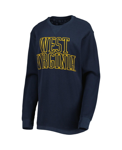 Pressbox Navy West Virginia Mountaineers Surf Plus Size Southlawn Waffle-knit Thermal Tri-blend Long In Navy