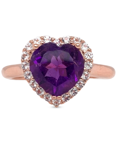 Shop Macy's Pink Amethyst (3 Ct. T.w.) & White Topaz (1/3 Ct. T.w.) Heart Halo Ring In Gold-plated Sterling Silv