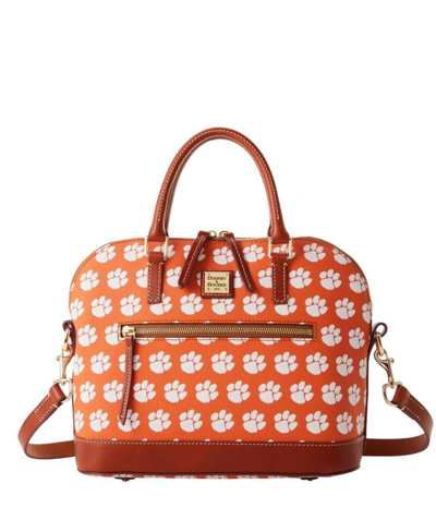 Shop Dooney & Bourke Women's  Clemson Tigers Signature Zip Satchel Purse In Orange