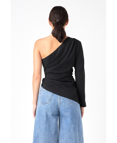 Shop Grey Lab Women's Asymmetric Ruched Top In Black