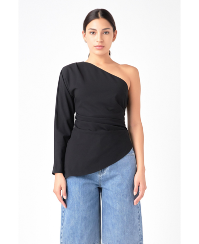Shop Grey Lab Women's Asymmetric Ruched Top In Black
