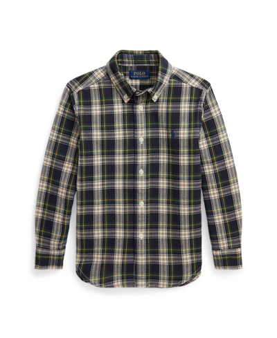 Shop Polo Ralph Lauren Toddler And Little Boys Plaid Cotton Oxford Shirt In Navy,green Multi