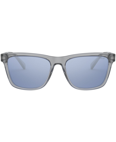 Shop Polo Ralph Lauren Sunglasses, 0ph4167 In Transparent Grey,light Blue Mirror Silve