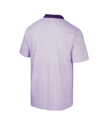 Colosseum Men's  White, Purple Ecu Pirates Print Stripe Polo Shirt In White,purple
