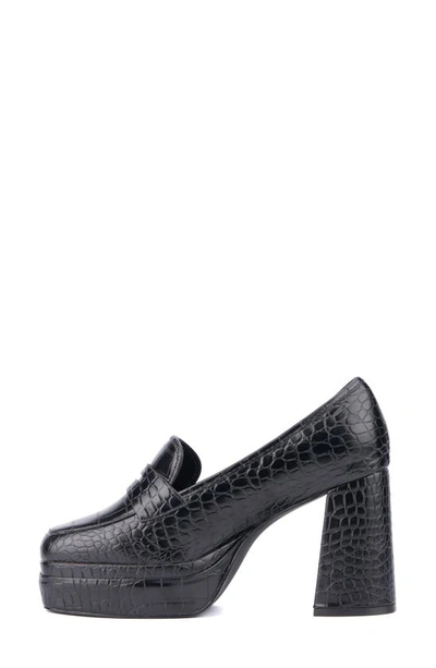 Shop Fashion To Figure Madelyn Croc Embossed Platform Loafer Pump In Black Croc