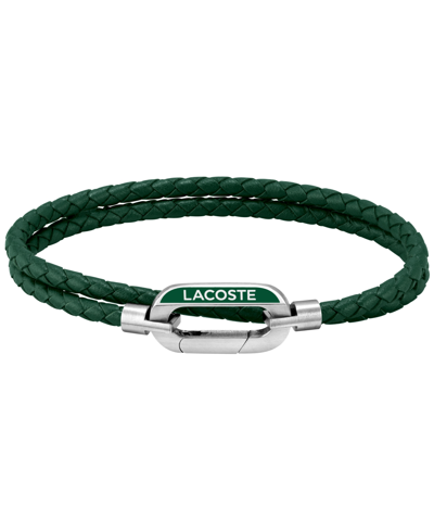 Shop Lacoste Men's Braided Leather Bracelet In Green