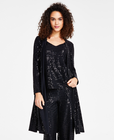 Shop Anne Klein Women's Linear Shine Topper Jacket, Created For Macy's In Anne Black