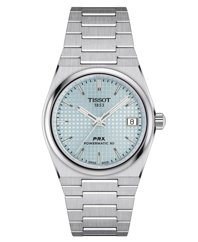 Shop Tissot Women's Swiss Automatic Prx Powermatic 80 Stainless Steel Bracelet Watch 35mm In Ice Blue