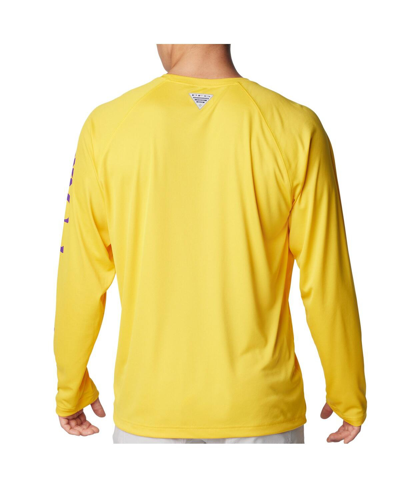 Shop Columbia Men's  Gold Lsu Tigers Terminal Tackle Omni-shade Raglan Long Sleeve T-shirt