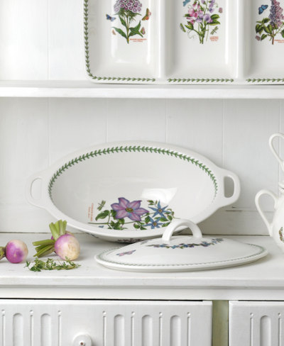 Portmeirion Botanic Garden Oval Covered Casserole In White,multi