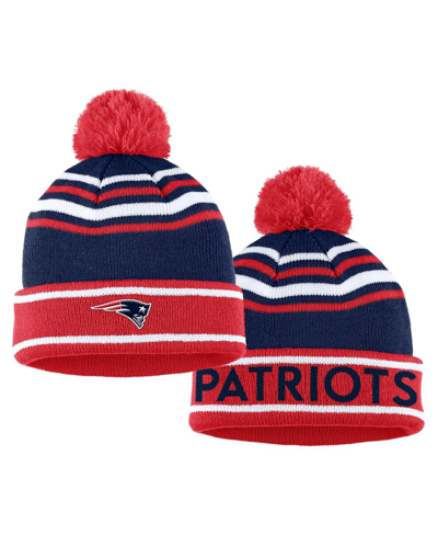Shop Wear By Erin Andrews Women's  Red New England Patriots Colorblock Cuffed Knit Hat With Pom And Scarf