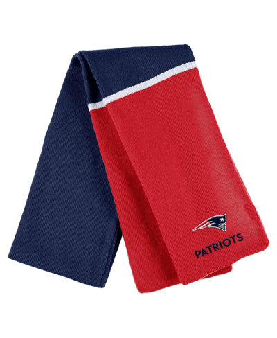 Shop Wear By Erin Andrews Women's  Red New England Patriots Colorblock Cuffed Knit Hat With Pom And Scarf