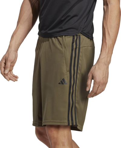 Shop Adidas Originals Men's Train Essentials Classic-fit Aeroready 3-stripes 10" Training Shorts In Olive Strata,black
