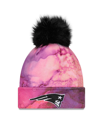 Shop New Era Women's  Pink And Black New England Patriots 2022 Nfl Crucial Catch Pom Knit Hat In Pink,black