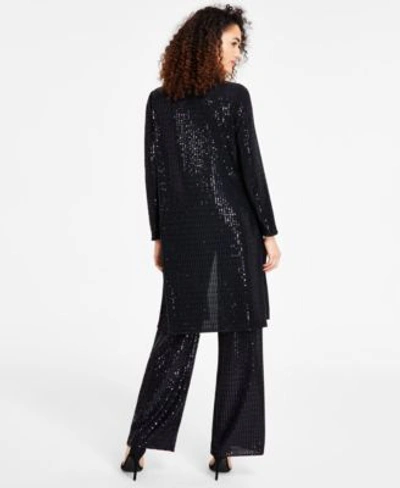 Shop Anne Klein Womens Linear Shine Wide Leg Pants V Neck Camisole Topper Jacket In Anne Black