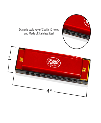 Kako'o Music Classic Red Metal Harmonica In Multi