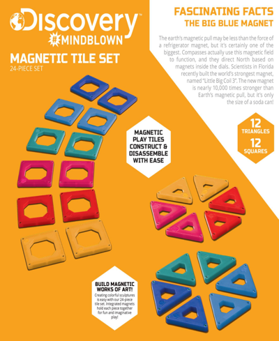 Discovery Mindblown Discovery Kids 24-piece Magnetic Building Tiles Construction Set In Open Miscellaneous