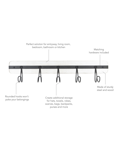 Spectrum Rowan Wall Mount 5-hook Wood Entryway Storage And Organization Rack In White Wash And Industrial Gray