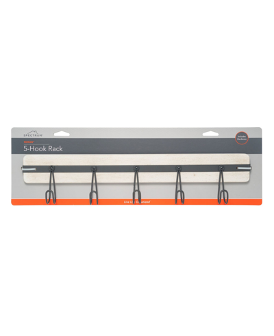 Spectrum Rowan Wall Mount 5-hook Wood Entryway Storage And Organization Rack In White Wash And Industrial Gray
