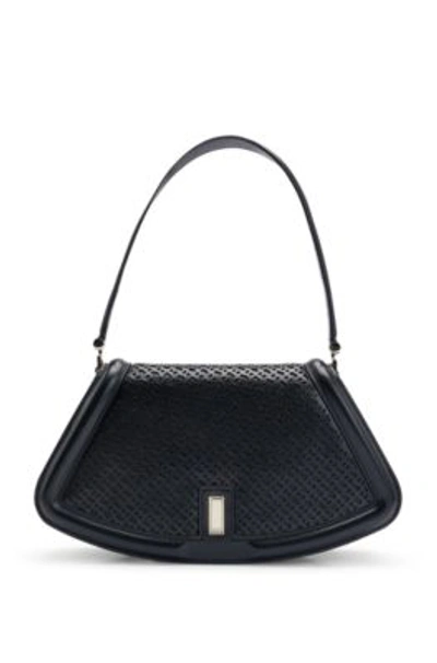 Shop Hugo Boss Leather Shoulder Bag With Monogram Pattern In Black